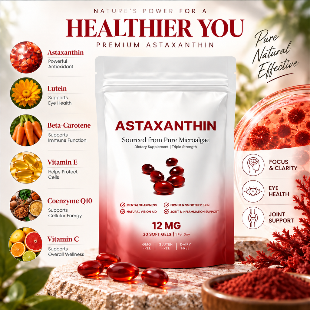 1-5 pcs Astaxanthin 12mg Antioxidant Supplement 30 Softgels Natural Microalgae szglobal