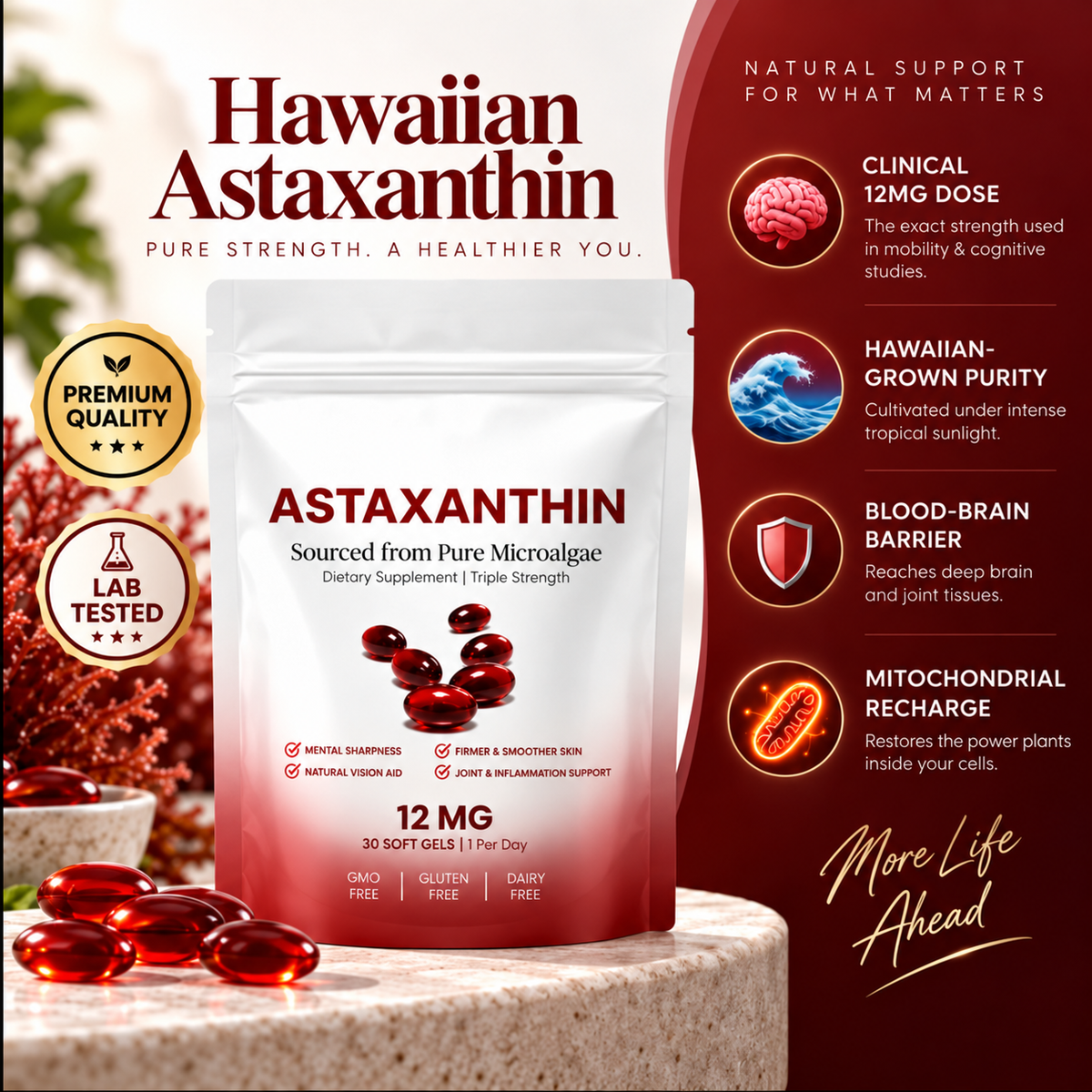 1-5 pcs Astaxanthin 12mg Antioxidant Supplement 30 Softgels Natural Microalgae szglobal