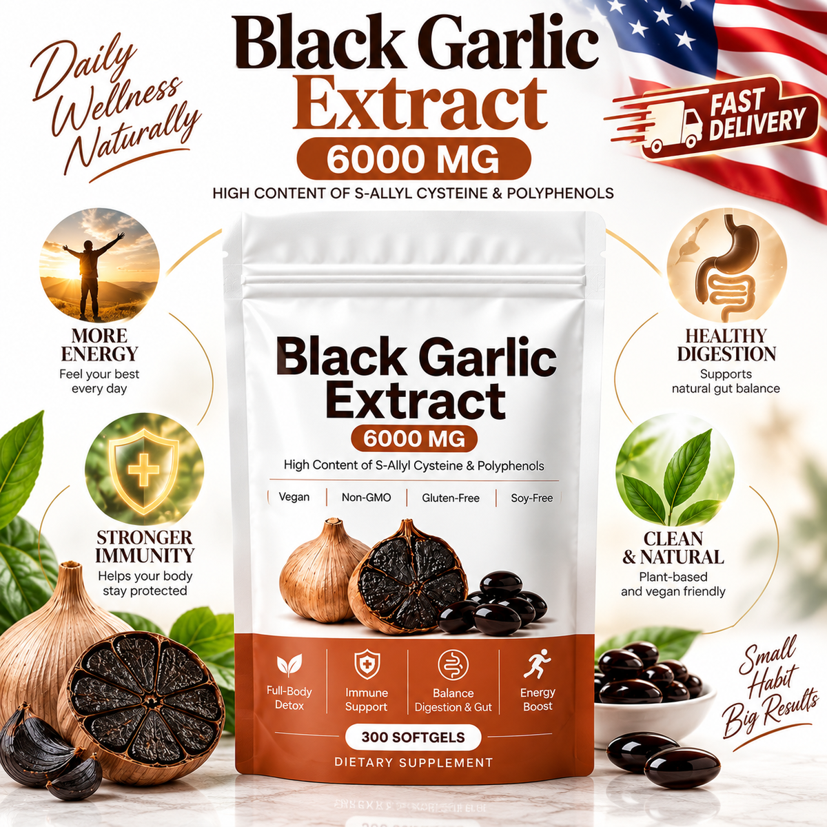Black Garlic Extract, Natural Odorless Aged Garlic Supplements cocody Serenzza