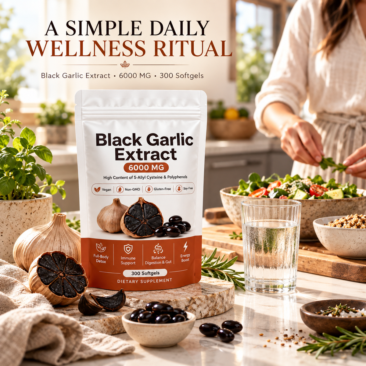 Black Garlic Extract, Natural Odorless Aged Garlic Supplements cocody Serenzza