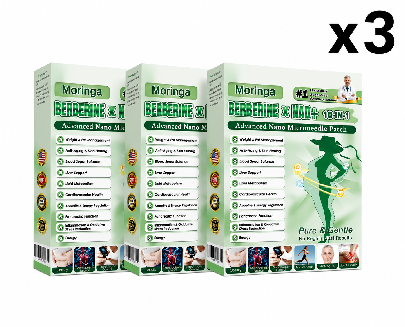 1-5Boxes Moringa Berberine NAD+ Weight Loss Patches Advanced Nano Microneedle Serenzza