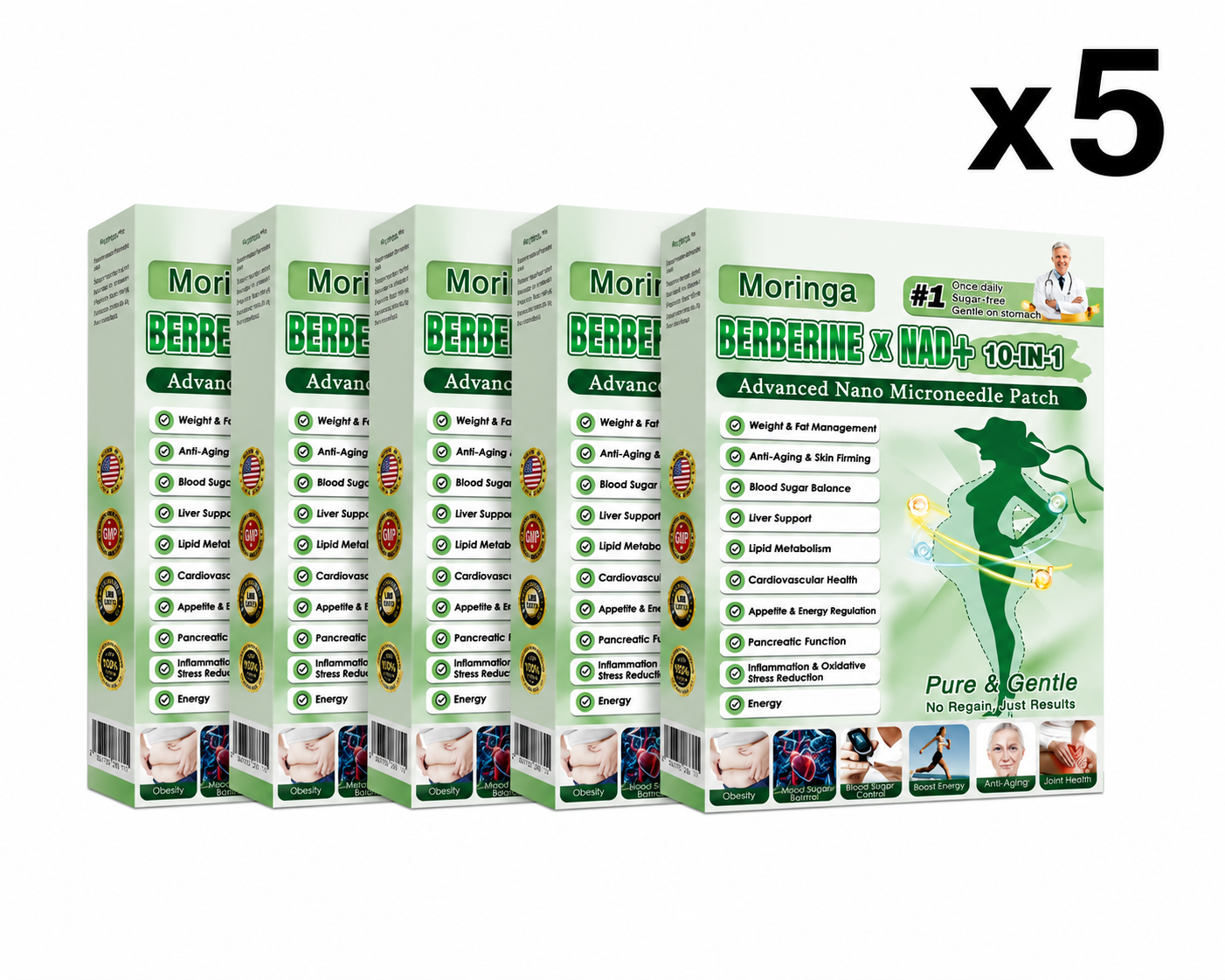 1-5Boxes Moringa Berberine NAD+ Weight Loss Patches Advanced Nano Microneedle Serenzza