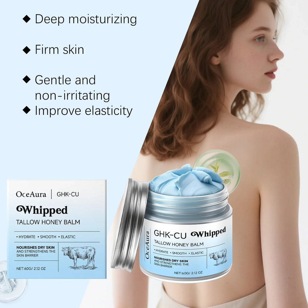 Peptídeos de Cobre GHK-Cu Tallow de Carne para Pele: Bálsamo Azul Manuka Mel Hidratante Facial e Corporal para Pele Madura, Seca e Sensível